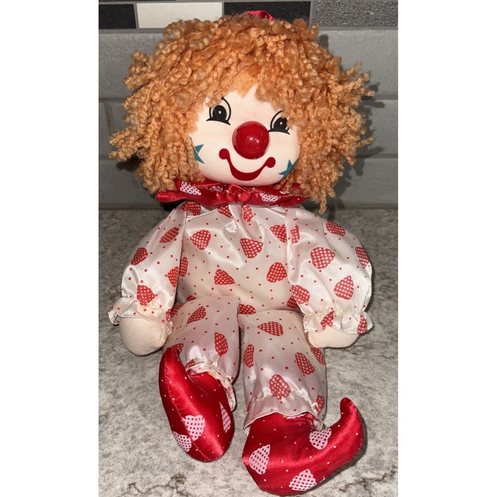 Vintage Faratak Musical Satin Clown Red White Music Box Figure Doll Hearts READ